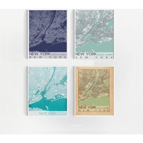 Coloful World City Map New York Wall Art Canvas Poster Prints Nordic Style Paintings Picture for Living Room Home Decoration