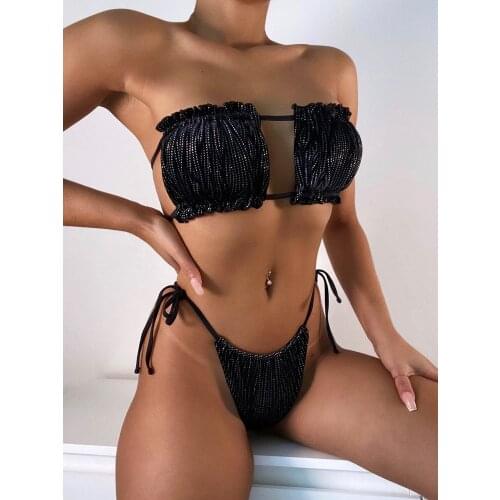 Sexy Dots Bandeau Bikini Set Women Swimming Suit Female High Cut Swimwear Lace Up Padded Bathing Suit Brazilian Beachwear