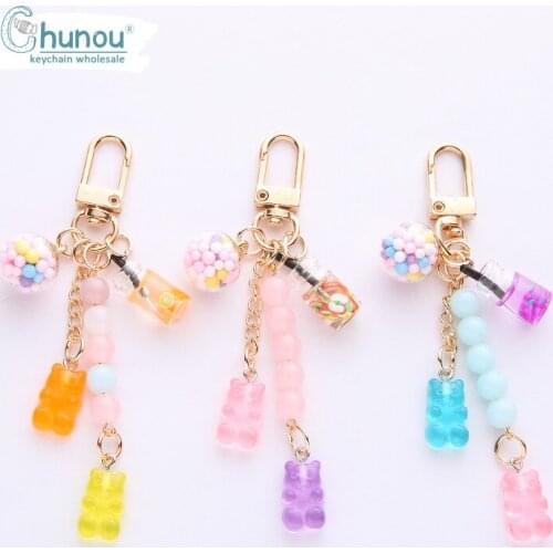 Cute Bear Keychain Girl Friend Gift Keychain Candy Color Anime Key Chain Rainbow Color Airpods Earphone Protective Cover