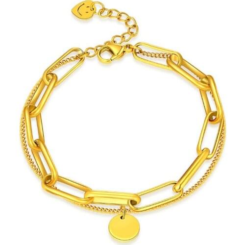 Stainless Steel Minimalist Smiley Tag Round Circle Women Delicate Bracelet Bangle Jewelry Gift For Him