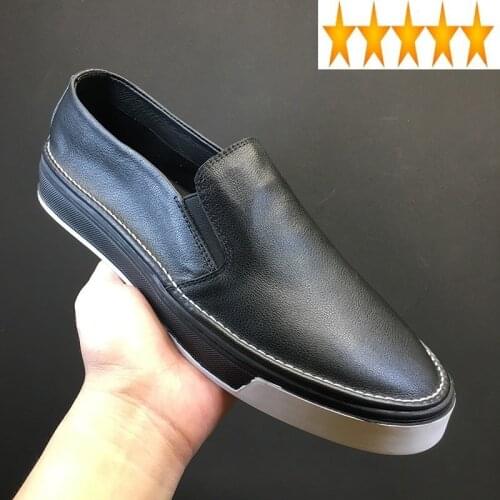 100% Fashion Designer Men Genuine Leather Sneakers Loafers Breathable Summer White Casual Shoes Student Mocassin Homme