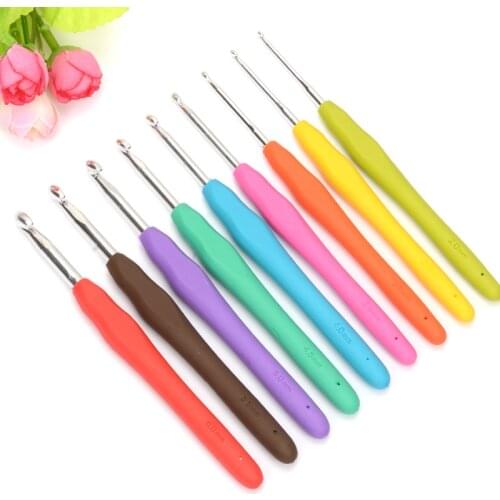 9pcs New Candy Colour Soft Handle Agulha Crochet Hook Tool Set Suit Wool Knitting Needles DIY Diagram Course Manual Free Costur