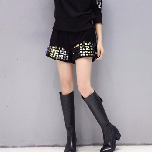 2021 New Autumn Winter Fashion Corduroy Shorts Women Korean Style High Waist Beading Sequin Boots Shorts Size S-3XL Y549