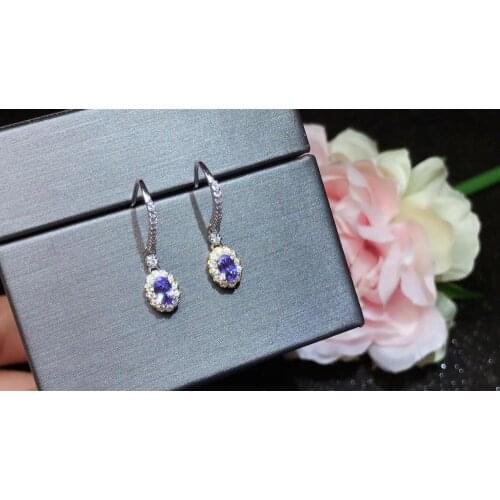 New Arrival Real and Natural Natural Tanzanite Earrings 925 Sterling Silver Premium Charm Jewelry Beauty Wedding Party Earrings