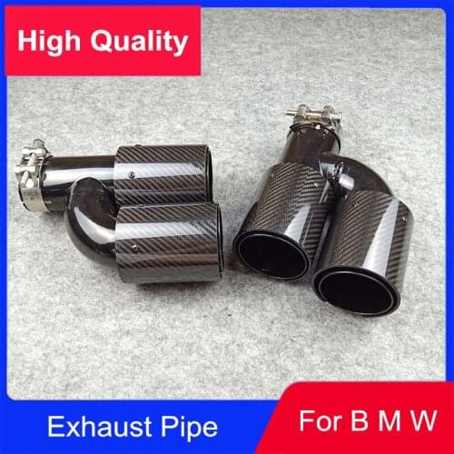 A Pair New H Style Black Stainless Steel Exhaust Tail End Tips Auto Glossy Carbon Fiber Double Exhaust Pipes