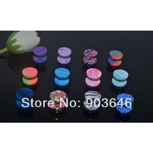 50pcs Free Shippment Body Jewelry- Ear Stud Fake Ear Plug Cheat Illusion Plugs Colorful Printed 6mm 8mm 10mm 12mm
