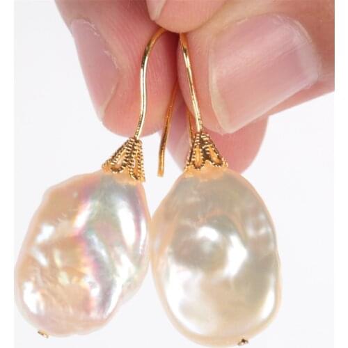 15x16mm White Baroque Pearl Earrings 18k Gold Ear Stud Accessories Party Dangle Classic Earbob Cultured Natural Real Aurora