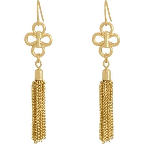 Trendy Casual Gold Color Plating Flower Shape with Chain Tassel Drop Earrings For Women Girl Elegant Gorgeous Boho Jewelry