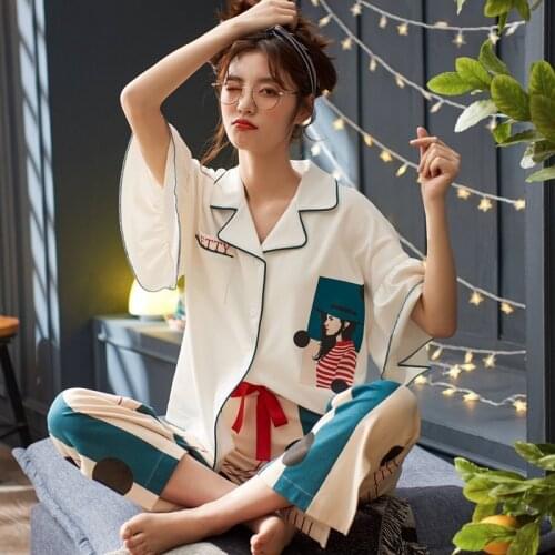 Nice 95%Cutton Summer Women Pajamas Sleepwear Homewear Good Quality Cozy Casual Soft Cute Nightwear Pajama Sets Spring