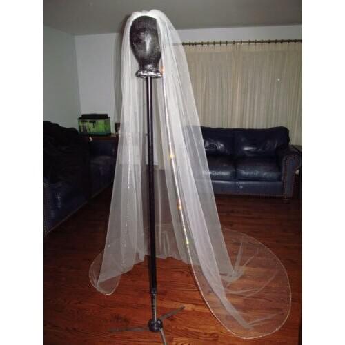 4m New Arrival White/ lvory 1 Tier Cathedral Wedding Veils Crystal Cut Edge Bridal Veil With Comb EE304