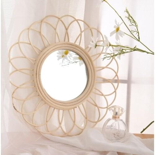 Rattan Dressing Mirror Innovative Art Decor Makeup Mirrors Bathroom Bedroom Wall Hanging Mirror Photo Props