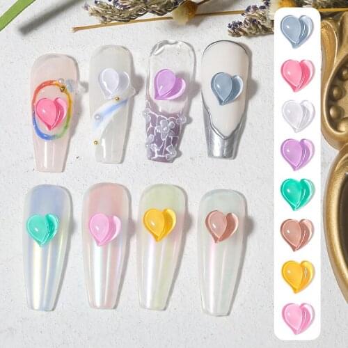 Double Petal Crooked Peach Heart Nail Art Jewelry Flat Back Resin Heart Macaron Candy Colors 3D Fingernail DIY Decoration