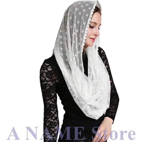Round rectangle Soft Lace Clovers Mantilla Catholique Veils for church latin mass Women Traditional Headcover wraps Velos novia
