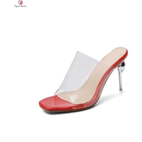 Original Intention Stylish Women Sandals Transparent Peep Toe Thin High Heels Sandals PVC Shoes Summer Woman Plus Size 4-16