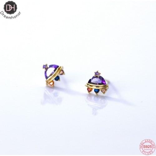 Dreamhonor 925 Sterling Silver Colorful Zircon Spaceship Stud Earrings For Women Wedding Jewelry