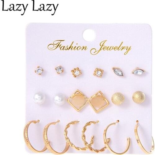 Geometric Gold Colour Earrings Natural Pearl Fashion Earrings Metal Crystal Earring Female Trendy Jewelry Women Pendientes Gift
