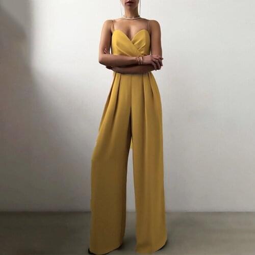 Summer Jumpsuit Women New Solid Color Strap Backless Zipper Wrapped Chest High Waist Straight Jumpsuit Casual Party Jumpsuits