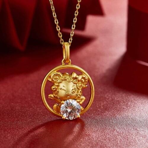 China Style 100% 925 Sterling Silver Gold lamb Real 1 Carat D Color Moissanite Lucky Pendant Necklace For Women Fine Jewelry