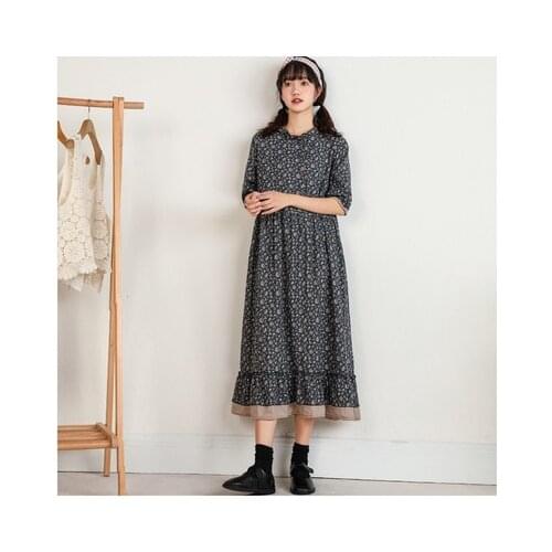 2021 summer Mori girl art print dress new floral dress loose short sleeve dress