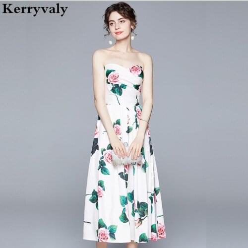 Bohemian Rose Print Off Shoulder Strapless Bra Sexy Dress Vestidos Za Verano 2021 Pleated Elegant Long Beach Party Dress K316