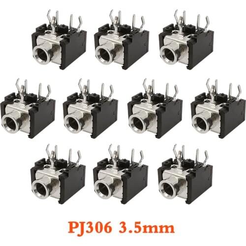 10Pcs/Lot PJ306 3.5MM Headphone Female Jack Audio Connector Dual Channel Copper Head 3.5mm 5pin DIP Stereo Headphone Jack Socket