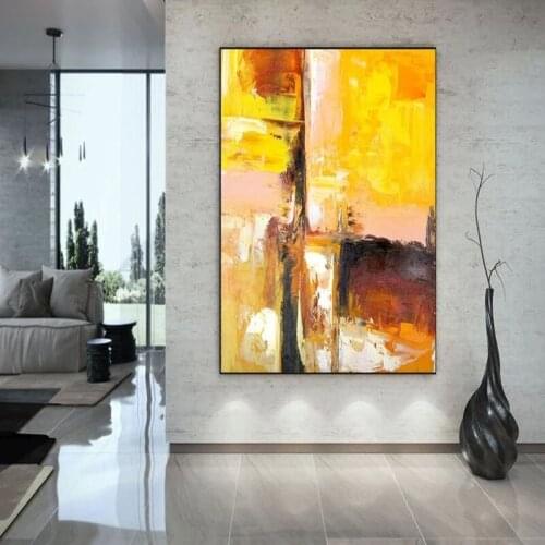 100% Hand Painted Oil Painting Simple Abstract Canvas Home Decor Artwork Hand Made Best Art Yellow Wall Pictures Frameless