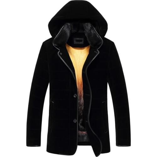 2019 New Mens Mink Fur Coat With Gold Velvet Fabric Detachable Hooded Fur Jacket Mens Winter Coats Mink Fur Leather Jacket