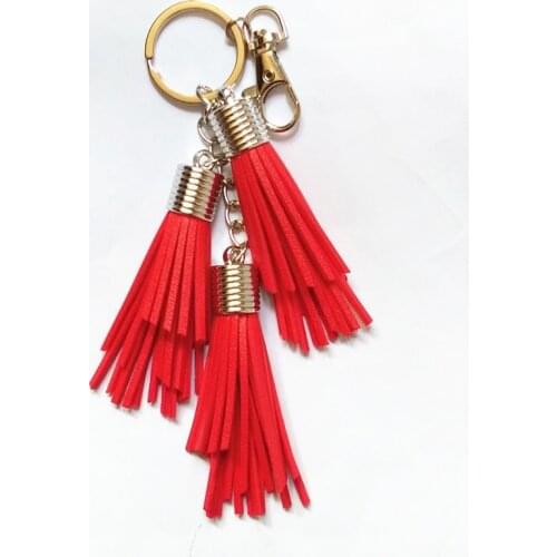 8cm Leather Flower Tassel Key Chain Silver Chain Long PU Leather Key Ring Pendant Bag Charming Car Holder Personality Gifts