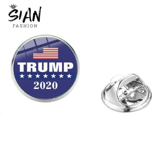 SIAN TRUMP 2020 Symbol Stainless Steel Brooch American Flag Stars and Stripes Vote for Donald Trump Fans Cool Coat Jackets Pins
