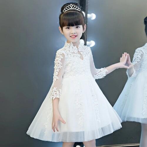 Glizt Bead White Tulle first communion dresses for girls Vestido Daminha Casamento Ball Gown Flower Girl Dresses for Weddings