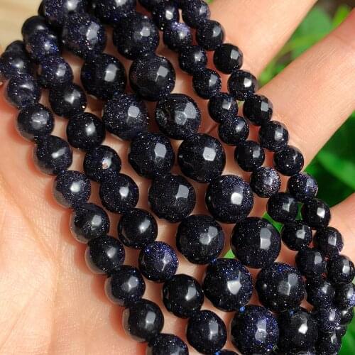 Natural Stone Beads Blue Sandstone Faceted Crafts Round Loose Spacer Beads Handmade Jewelry Making Beads Supplies 4/6/8/10/12mm