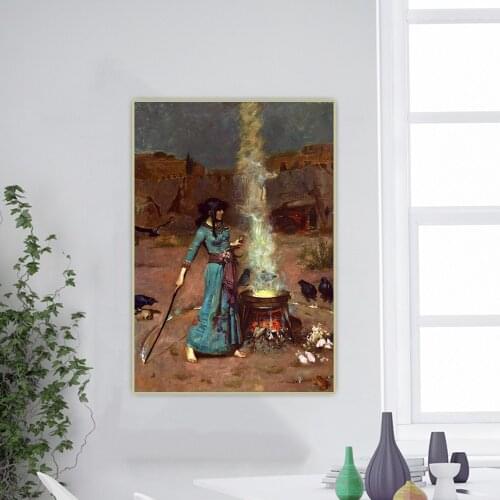 Citon William Waterhouse《The magic circle》Canvas Art Oil Painting Artwork Poster Picture Wall Decor Home Living Room Decoration