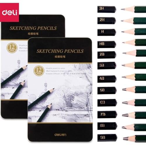 Deli 12 Pcs/Set Standard Pencil 3H-9B Stationey Sketch Drawing Painting Pencil Non-toxic Pencils For Office Arties Supplies 40D9