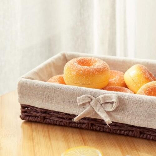 Rustic Wicker Fruit Bread Storage Basket Vintage Faux Rattan Woven Rectangular Bins Sweet Bowknot Desktop Organizer