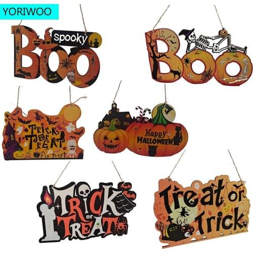 Wooden Halloween Ornaments Wall Hanging Signs Trick or Treat Pumpkin Happy Halloween Decoration For Home Birthday Party Supplies