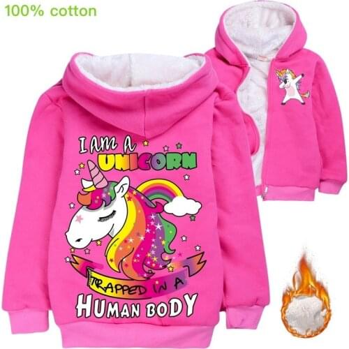 Kids Girls Thick cotton coat Cartoon unicorn Jacket Clothes Children Cotton Fashion Hooded Tops Little Girls Clothing 3-14Y