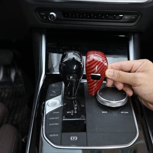 For BMW G20 G28 3 Series 2019 2020, ABS Car Gear Shift Knob Head Cover Trim, Red Carbon Style