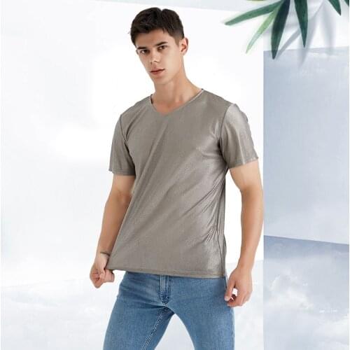 Men 100% silver fiber electromagnetic radiation protective T-shirt, short-sleeved clothing with deodorization,EMF EMV shield