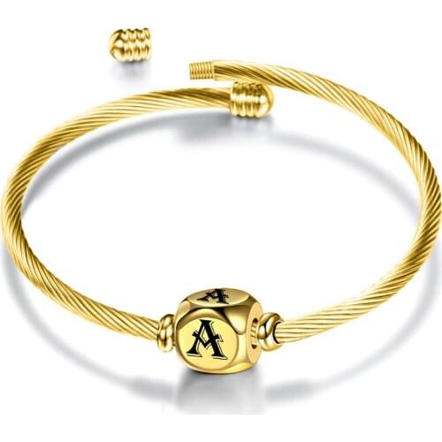 Classical Simple Stainless Steel Gold Bracelet 26 Letters Honey DIY Girl Charm Bracelet Bangle Gift Wholesale