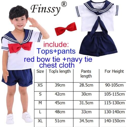 Summer Clothing Set Cute Kid Boys Sailor Cosplay Dress Bowknot Kawaii Lolita School Navy Uniform Tops+ pants+ bow tie+navy tie