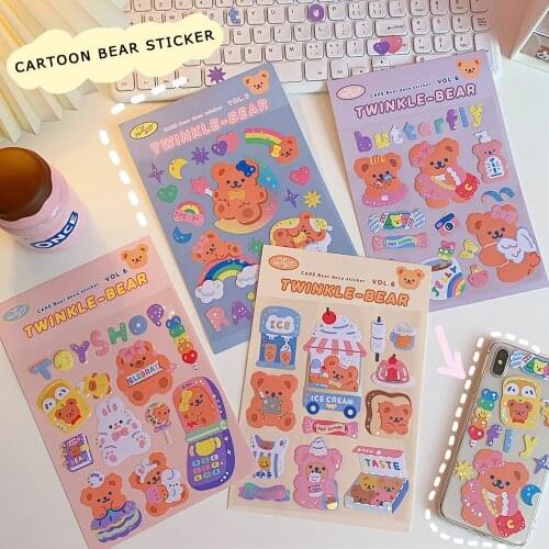 Korean Ins Cartoon Bear Cute Stickers Labels Sealing Paster Mobile Phone Laptop Cup Diy Creative Decorative Sticker Stationery