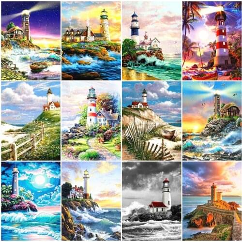 MUXUN 5d Diamond Painting Lighthouse Square/Round Diamond Embroidery Cross Stitch Mosaic Art Set Landscape Home Decoration Gift