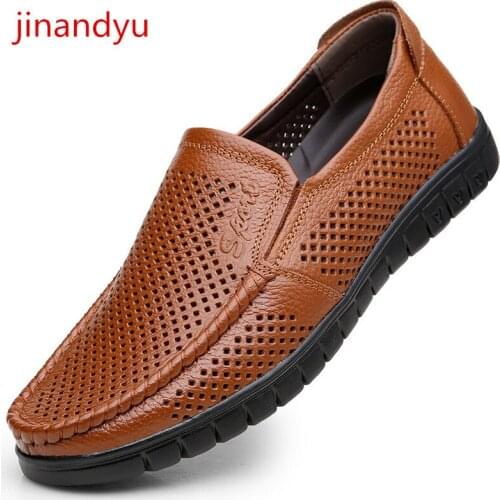 Mens Sandals Genuine Leather Hollow Out Summer Man Shoes Men Sandle Brown Black Dress Business Casual Shoes Walking Sandals