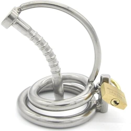 Stainless Steel Male Chastity Device with Urethral Catheter,Penis Plug,Metal Cock Cage,Penis Rings,Fetish BDSM Sex Toys for Men