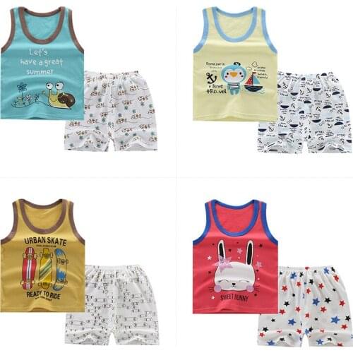 2021 new childrens vest suit cotton girls vest shorts suit childrens clothing set