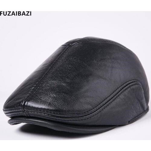 FUZAIBAZI Fashion Peaked Cap New Male Autumn Winter Genuine Leather Caps Middle-Aged Ear Protection Berets