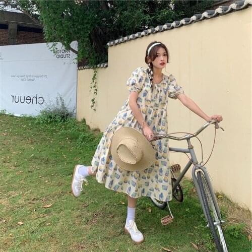 2021 Summer New Floral Dress Large Size Puff Sleeves Slimming Fashion Age Reduction Generous Fashion Gentle Sweet Loose