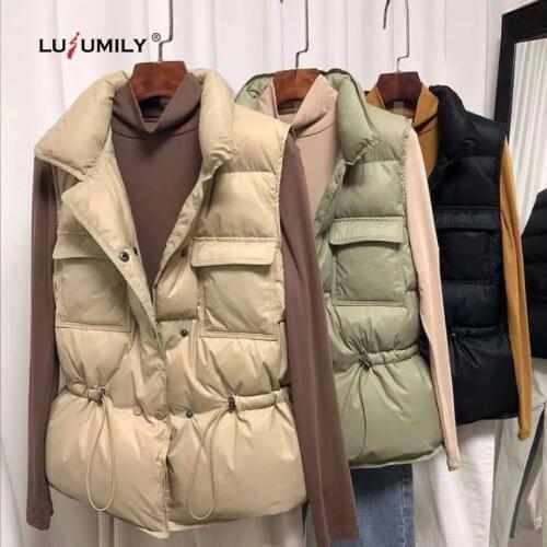 Lusumily New Winter Down Vest Women Ultra Light White Duck Sleeveless Jacket Short Ladies Parka Waistcoat Veste Femme