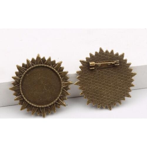 Reidgaller 10pcs vintage round 25mm blank metal brooch base setting 25mm antique bronze cabochon bezel trays diy findings