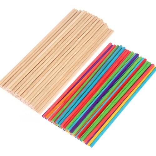 50Pcs Natural Wood Multicolors Ice Cream Sticks Portable Popsicle Stick Ice-lolly Sticks Handmade DIY Hand Crafts Accessories